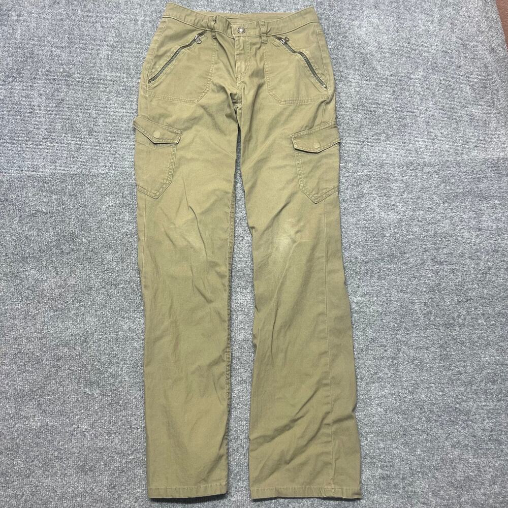 Patagonia Womens 2 Olive Green Brown Organic Cotton Cargo Pants Zip Pockets Hike